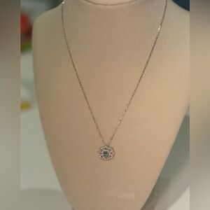 Sterling Silver Moissanite Necklace w/Round Brilliant w/Teal Middle Stone ~ NWT
